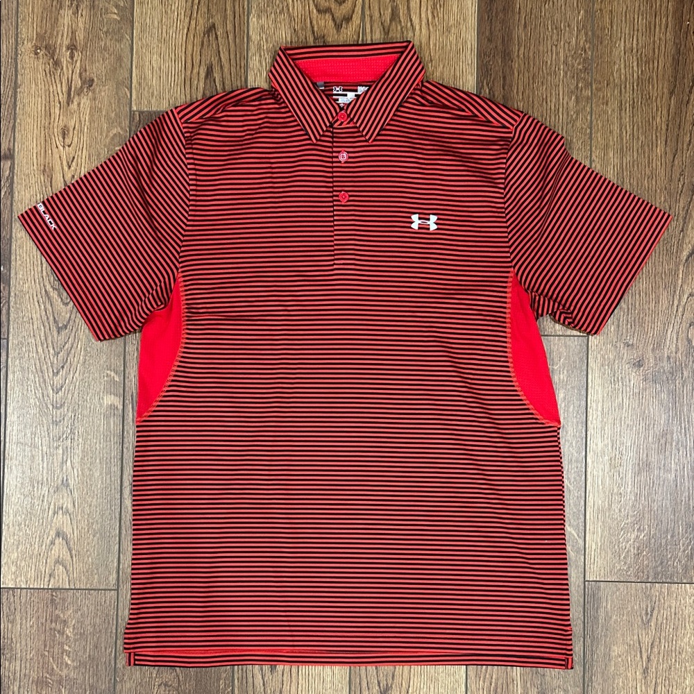 Under Armour Men's Red and Black Striped Polo